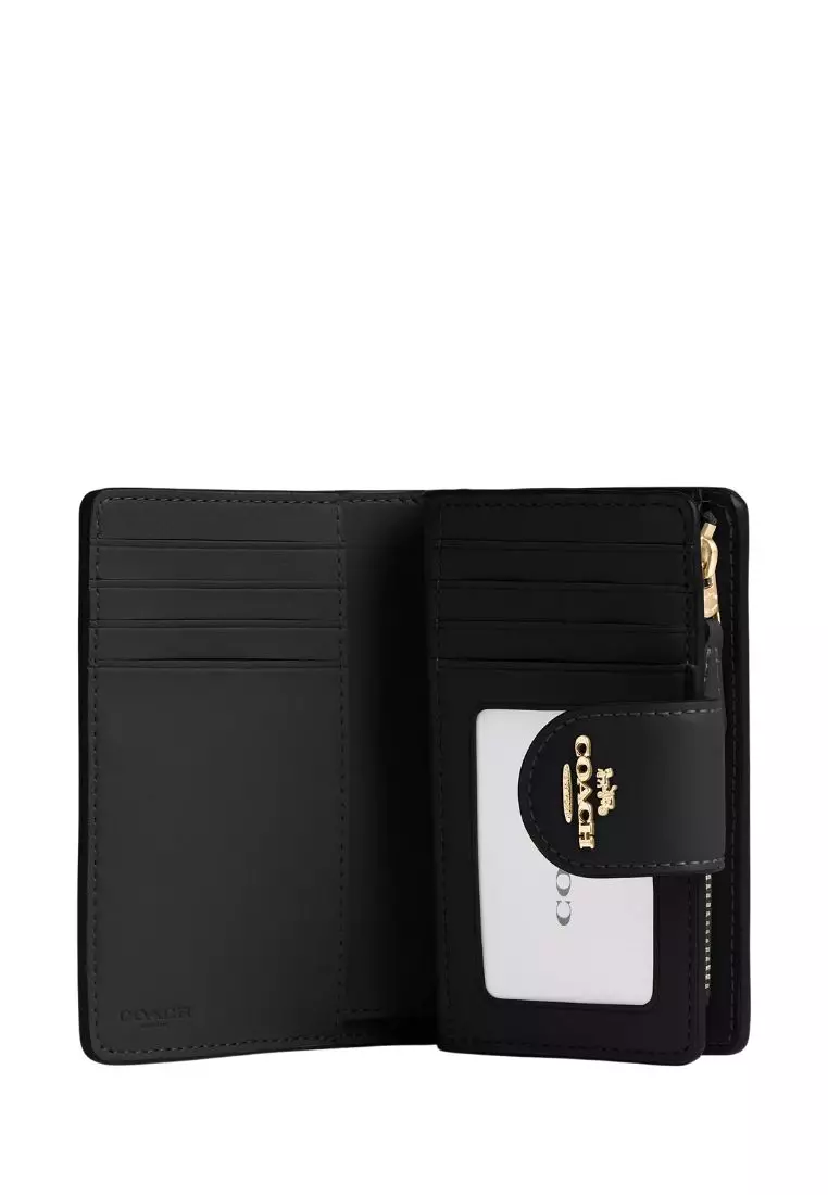 Medium Corner Zip Wallet In Signature Canvas Gold Tan Black