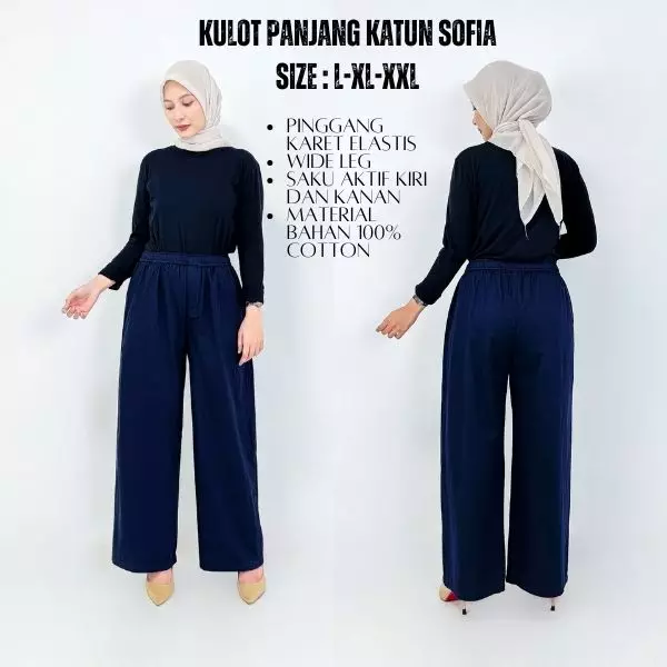 Celana Panjang Katun Basic Sofia BIRU NAVY