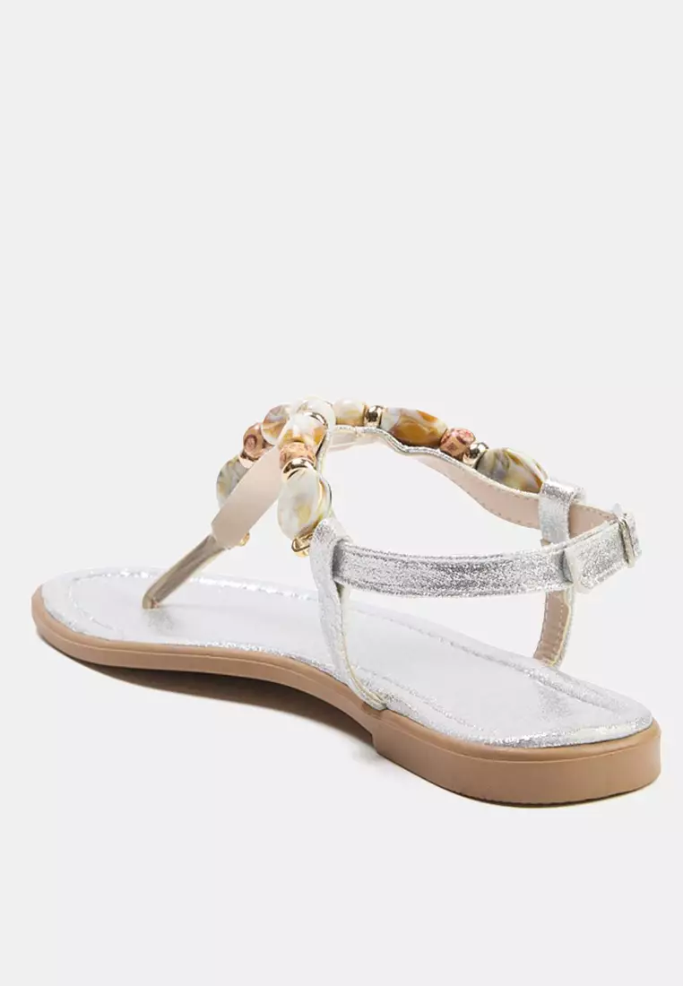 T-strap Stones Flat Sandals