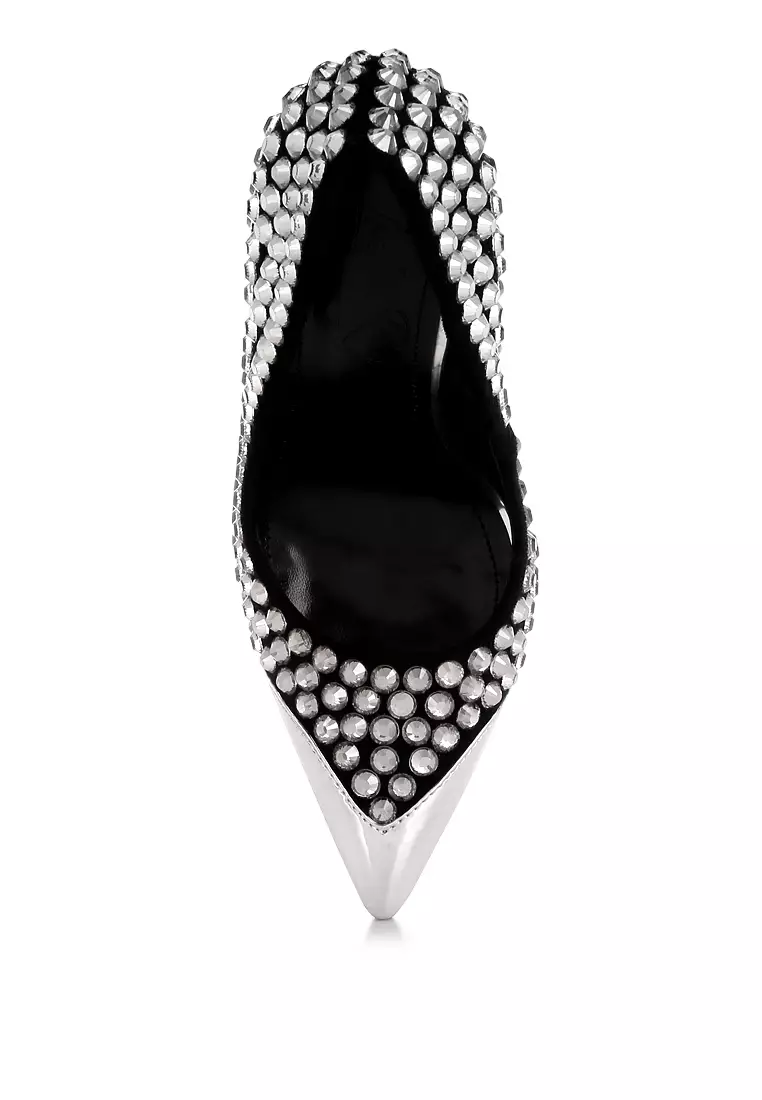 Diamante Embellished Stiletto Pumps In Black
