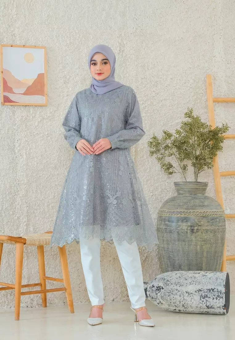 Tunic Grey Brokat Long Sleeve By Brilliant Girl