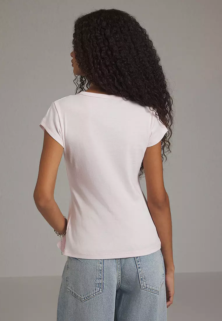 Pink Button Fitted/Body Fitted Knitted Blouse Twoss25Bz00281