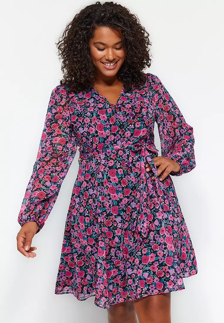 Jual Trendyol Plus Size Floral Print Dress Original 2025 ZALORA