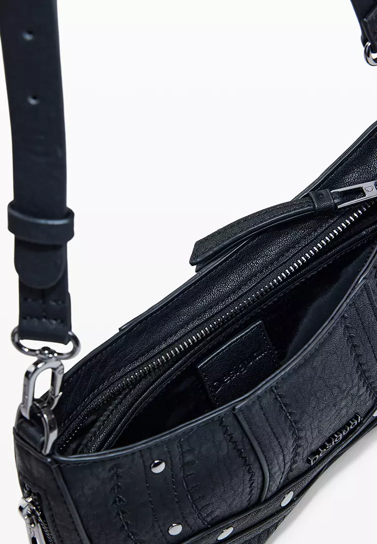 Small embroidered faux leather bag