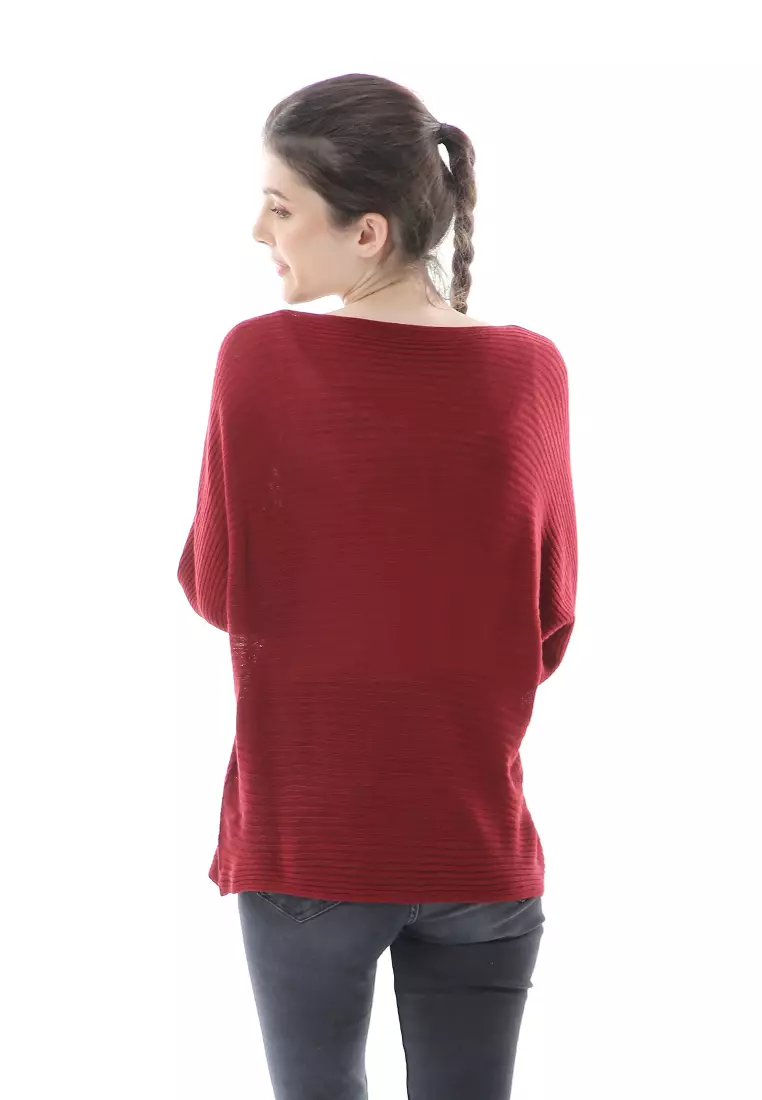 Eveline Sweater Rajut Batwing Atasan Wanita Motif Polos High Quality - Maroon