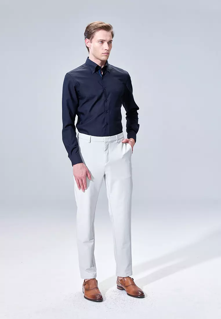 Light Grey-white High Strech Comfortable Slim-fit Trousers