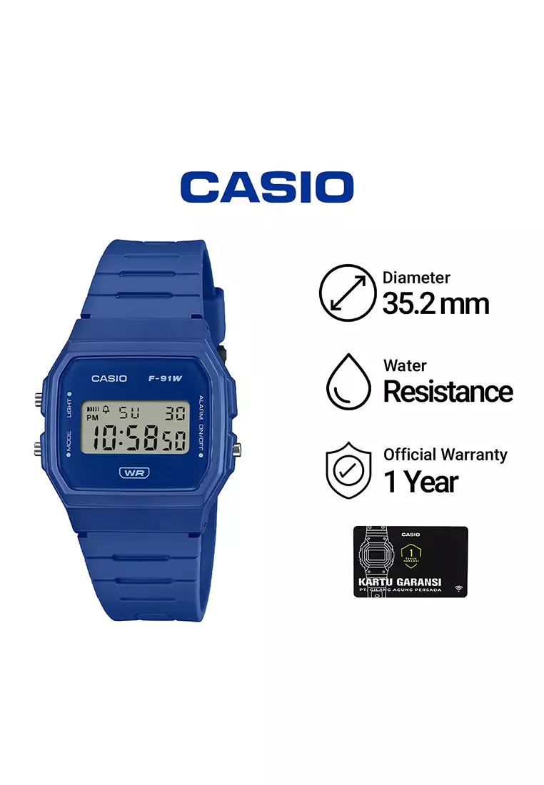 Casio Jam Tangan Digital Unisex - Blue Resin Strap - F-91WB-2A1