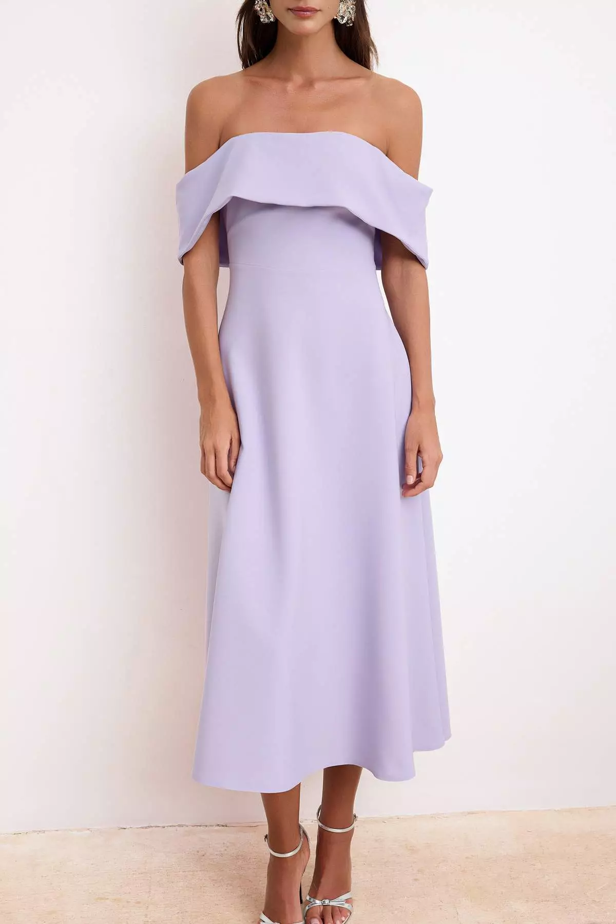 Lilac Straight Skirt With Open Waist Woven Finike Midi Unlined Stylish/Evening Dress