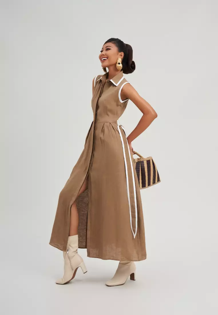 BEIGE LINEN MAXI DRESS