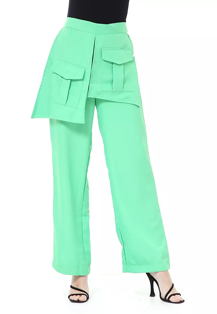 Stella Long Pants Celana Panjang Kasual Wanita Model Pocket Material Cotton ORIGINAL - Green