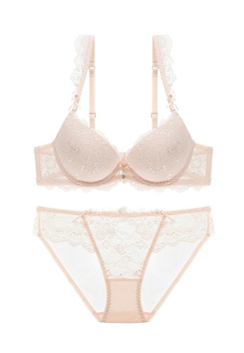ZITIQUE pink Young Girls' European Style 3/4 Cup Lace-trimmed Push Up Padded Lace Lingerie Set (Bra And Underwear) - Pink E1E2FUS1752A07GS_1