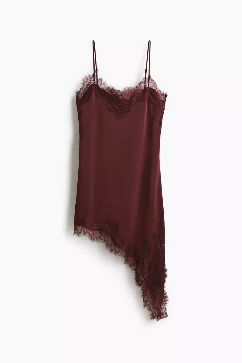Lace-trimmed satin slip dress