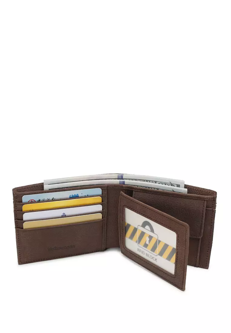 男士皮革 RFID 零錢雙折短夾 / 錢包  (Men's RFID Genuine Leather Bi Fold Center Flap Short Wallet With Coin Compartment)