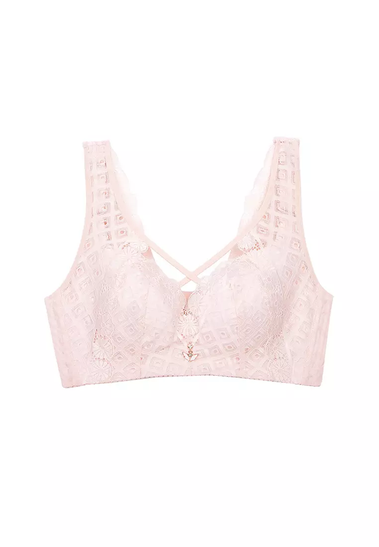 Women's 3/4 Cup Non-wired Thin Pad Lace Bra - Pink