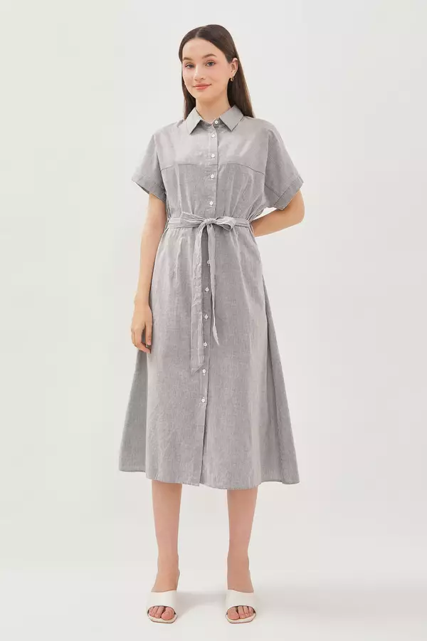 Ivani Stripe Long Dress R Grey Offwhite