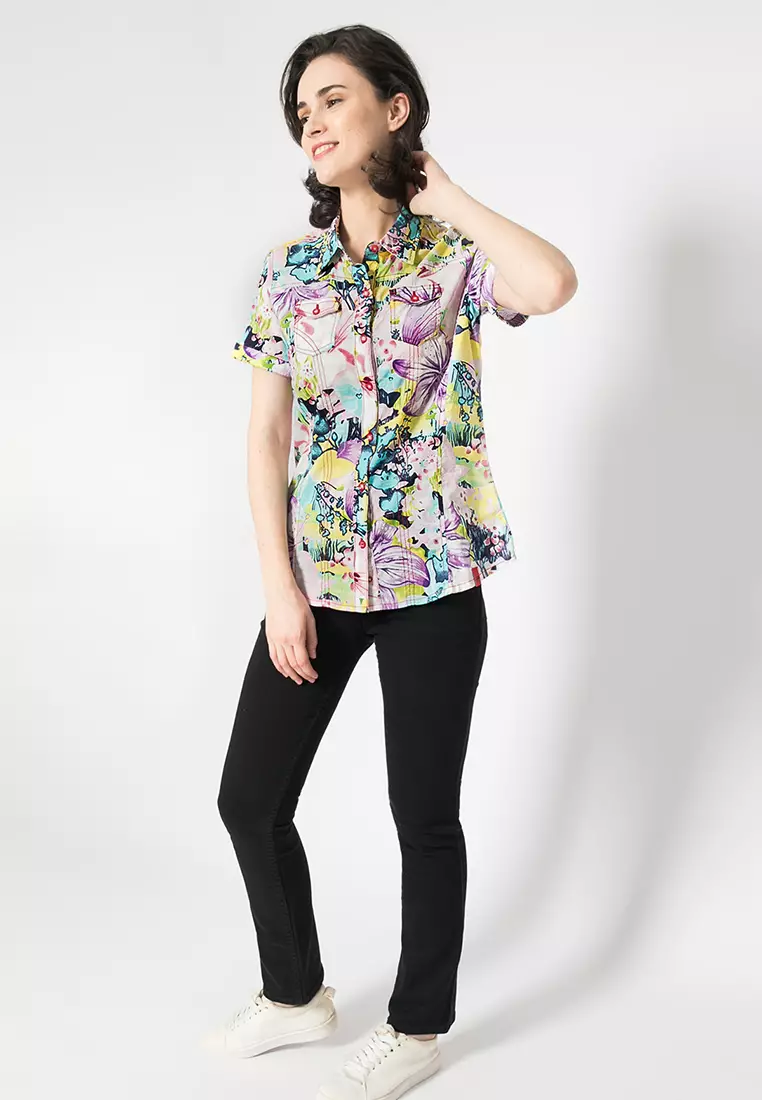 LGS - Kemeja Wanita - Lengan Pendek - Motif Bunga-Bunga - LSH.382.G1125.428.C