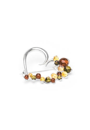 Millenne silver MILLENNE Multifaceted Baltic Amber Assymmetric Heart Silver Brooch with 925 Sterling Silver CE5DAAC2C6CD54GS_1
