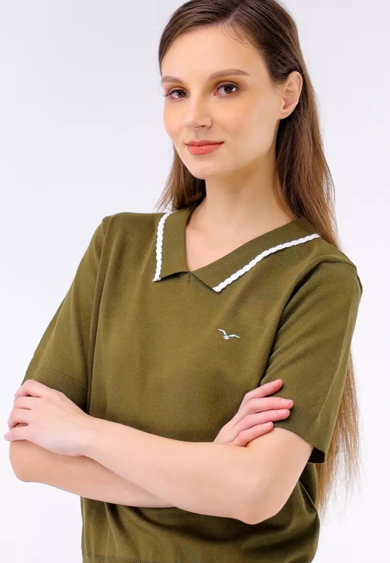 Knitted Plain Short Sleeve Blouse