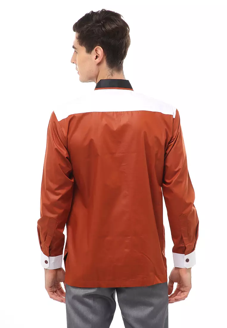 Dwan Atasan Formal Pria Kemeja Koko Simple Design Long Sleeve Material Cotton ORIGINAL - Orange