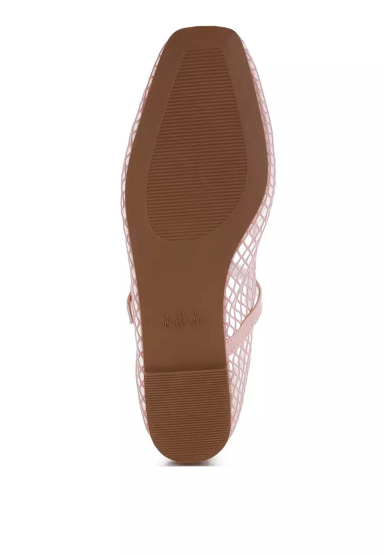Mesh Mary Jane Flats in Pink