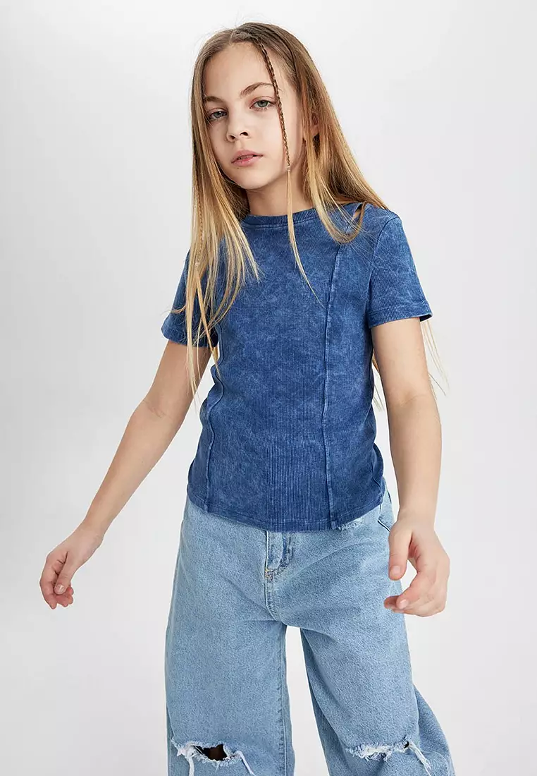 Slim Fit Slim Cut Crew Neck Ribbed Camisole Short Sleeve T-Shirt