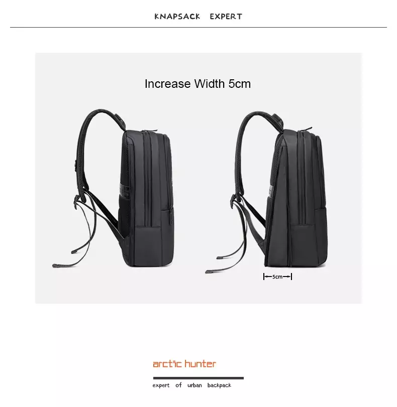 B00529 Arctic Hunter Tas Ransel Backpack Laptop 15.6 Inch Expandable - BLACK