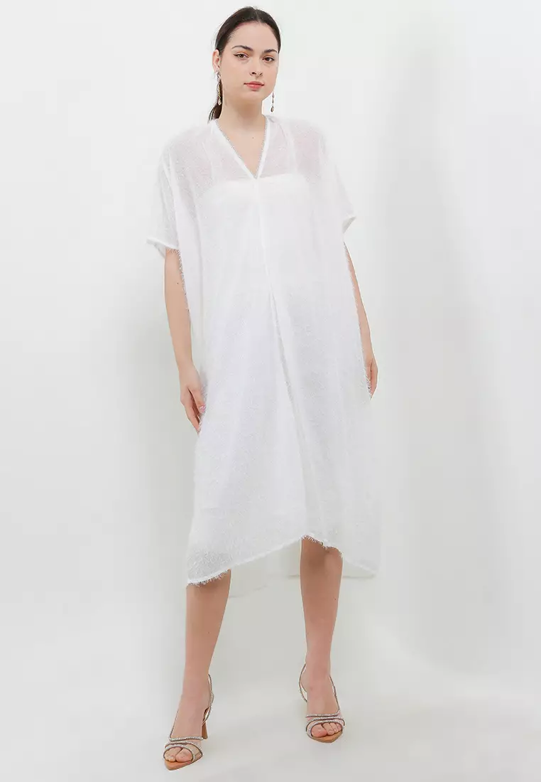 V Neck Beads Detail Furry Kaftan