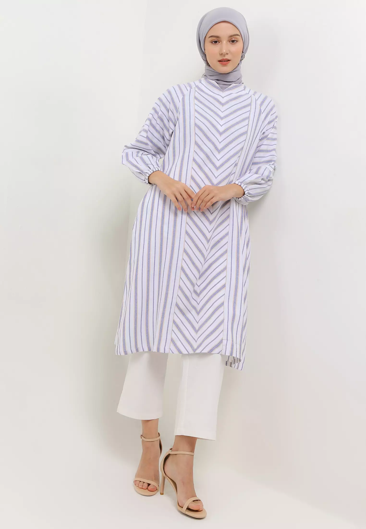 MFMW Ezquan Midi Dress Biru Motif Salur