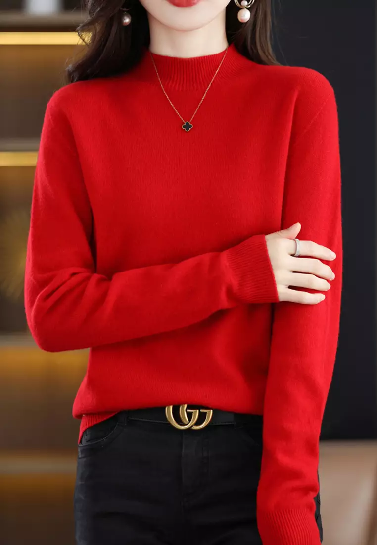 Red turtleneck for top women