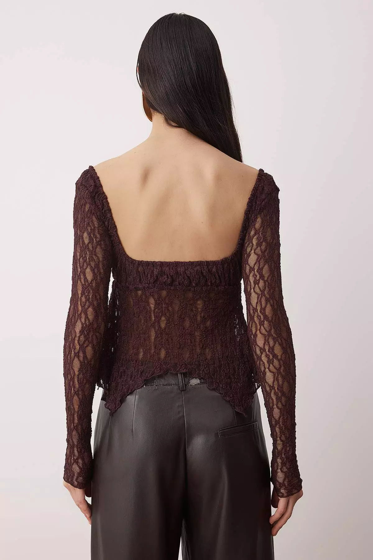 Burgundy Square Collar Unlined Lace Party Blouse Tpraw26Bz7