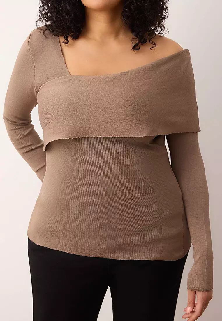 Mink Asymmetric Collar Body Hugging Slim Knitwear Sweater Tbbaw24An00018