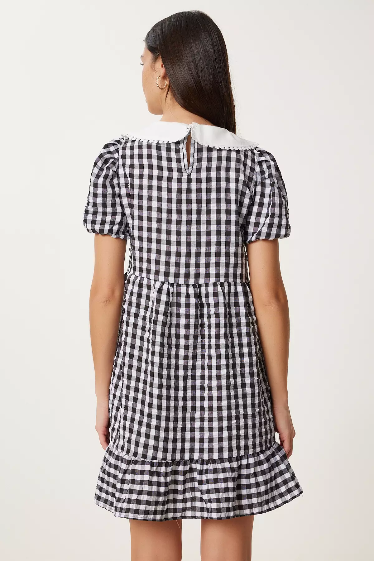 Women's Black Checkered Summer Mini Woven Dress Tp00058