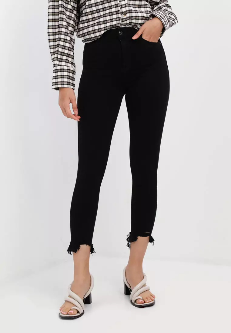 Jamie high waist ripped hem skinny jeans hot sale