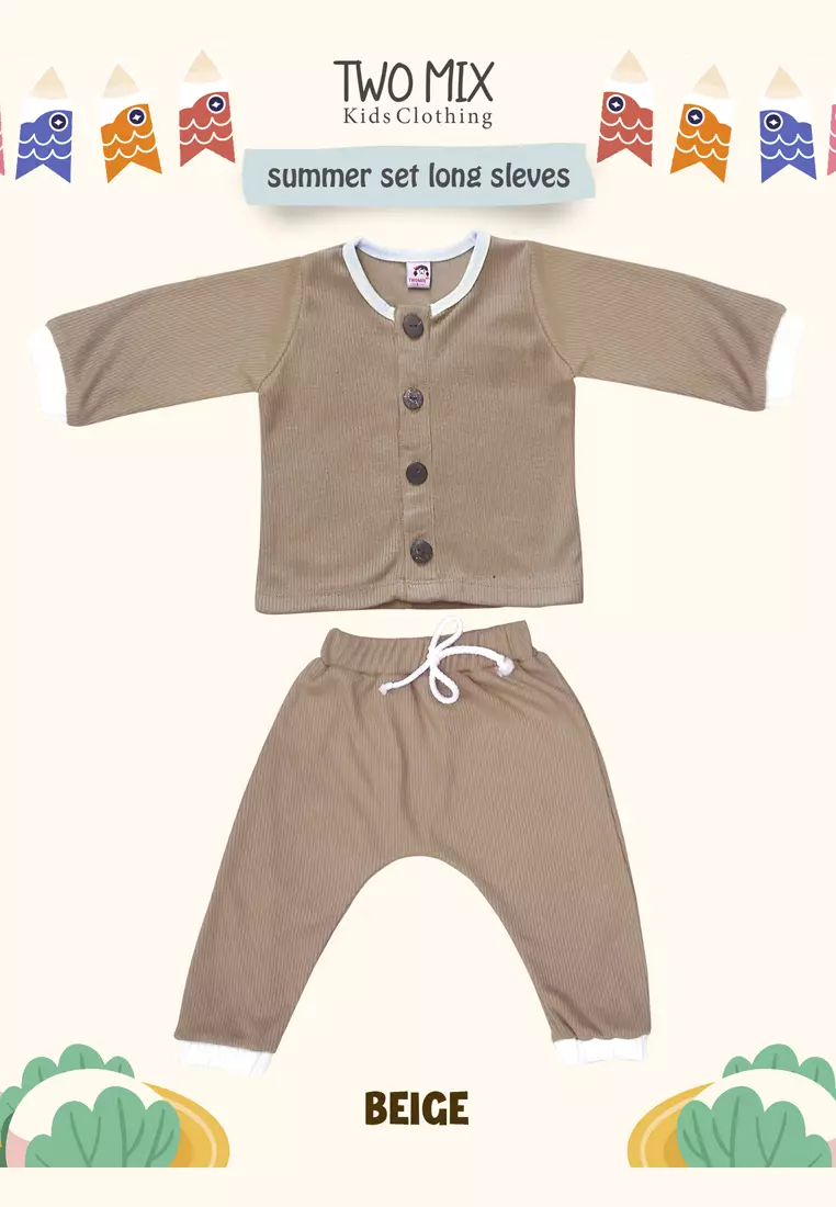 Two Mix - Setelan Baju Anak Lengan Panjang - Summer Set Long Sleeves 0-2 Tahun Coklat 4360A