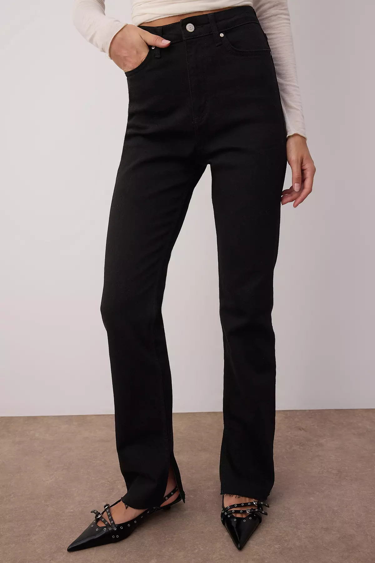 High Waist Slit Slim Jeans