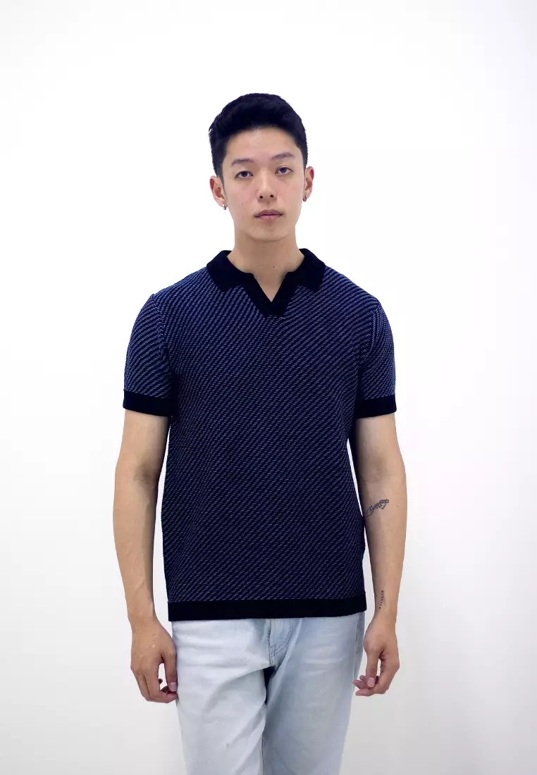 Kale Karl Denim / Kaos rajut lengan pendek premium