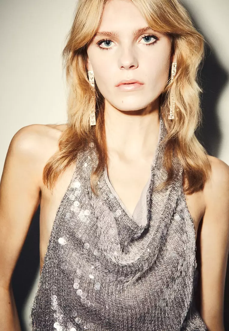 Sequin Top With Cowl Neckline