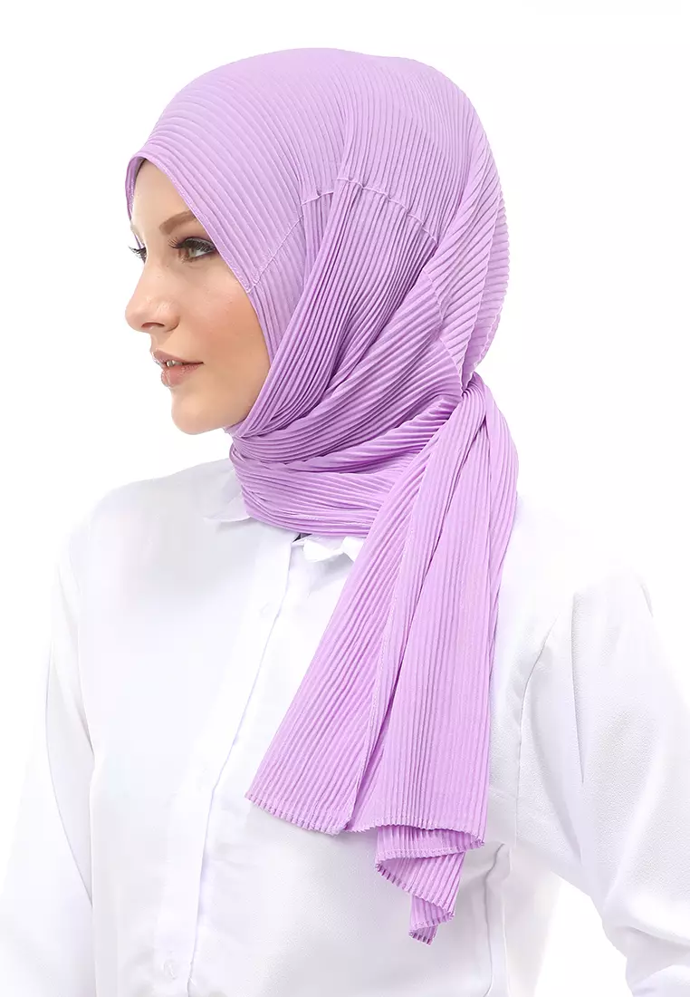 Melissa Pashmina Plisket Garis Hijab Wanita Relaxed Fit - Soft Lilac