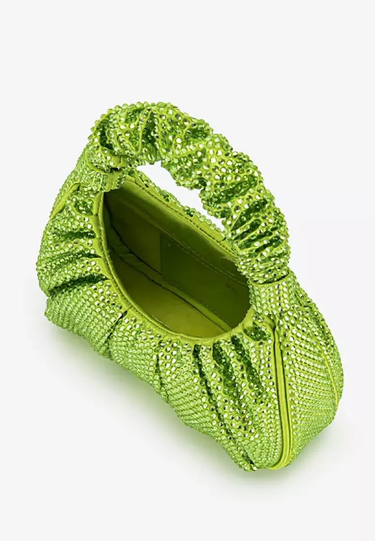 Gabbi Artificial Crystal Medium Ruched Hobo Handbag - Green