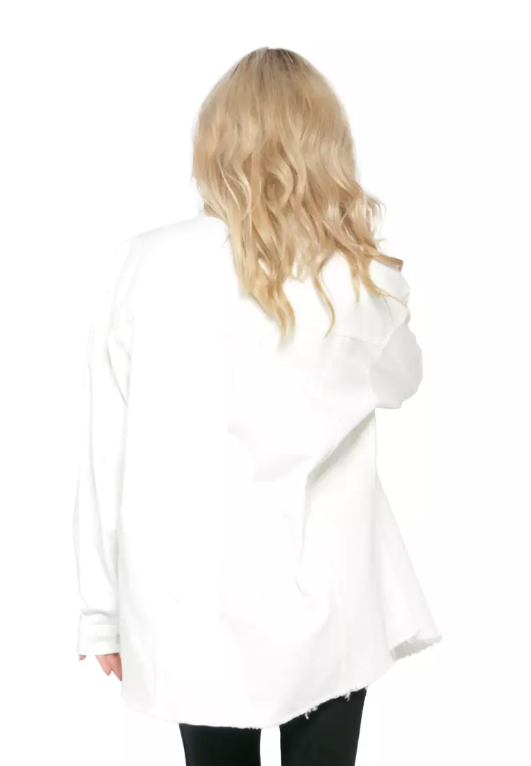 Off White Oversized Long Sleeve Shacket