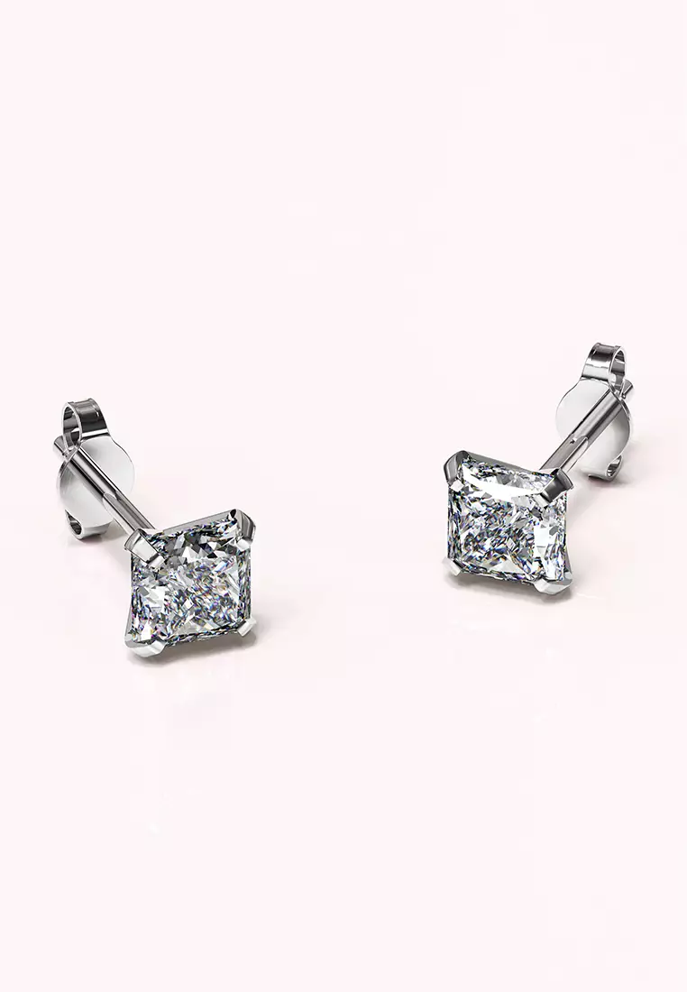 Solid 925 Sterling Silver Princess Cut Stud Earrings