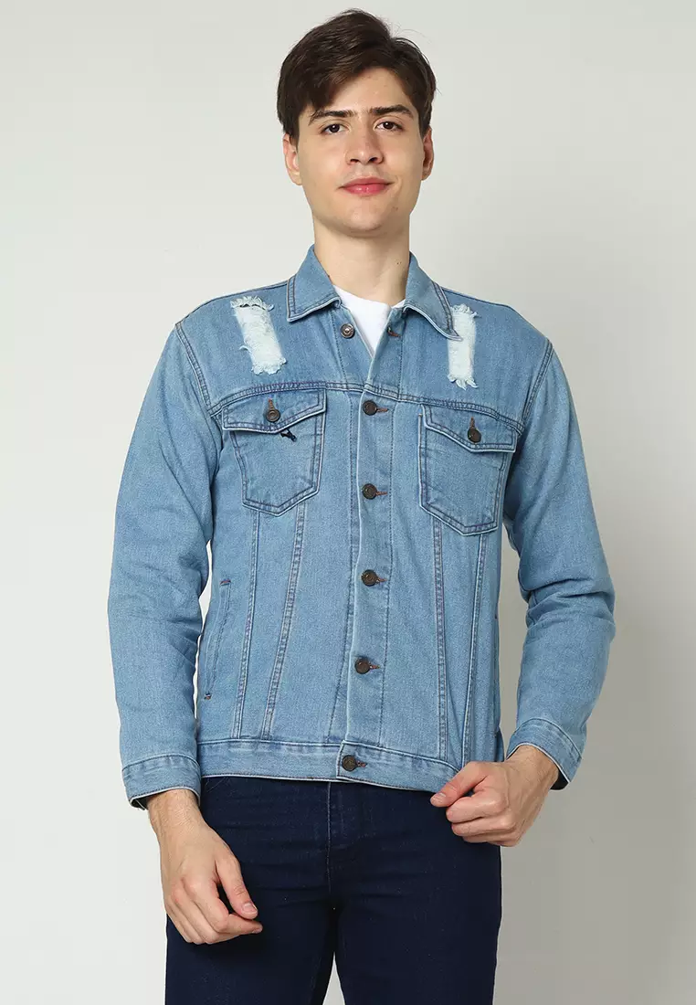 Jaket Ripped Denim Pria Topaz Light Blue 192101N
