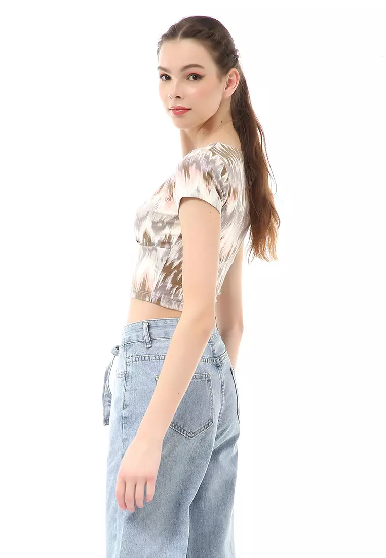 Cerise Atasan Wanita Crop Top T-Shirt Simple Girly Kaos Lengan Pendek Material Pisky Terry ORIGINAL - Orange