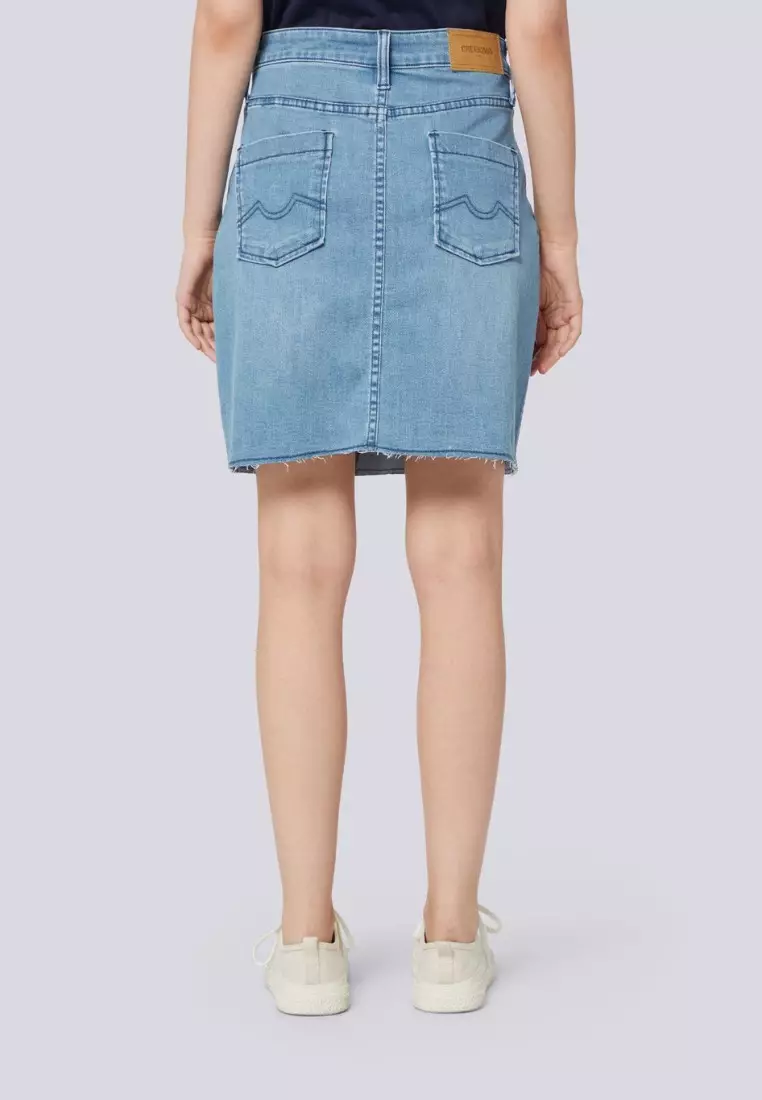 女裝前斜口袋牛仔裙