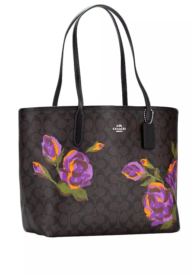Coach rose print tote sale