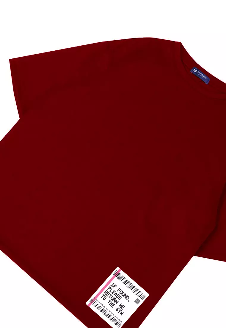 MTO99 kaos oversize gym abu bahan scuba if found return to the gym pria t shirt oversize maroon