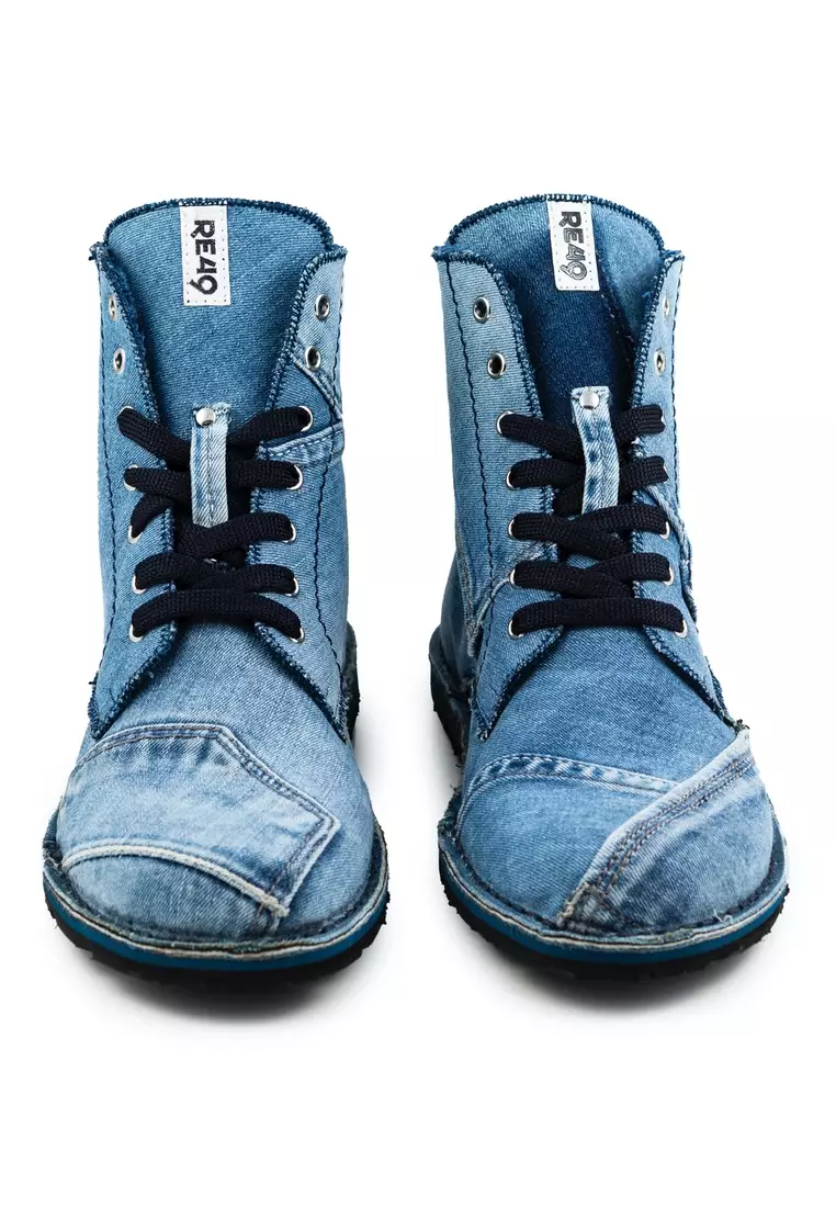 STAGE JEANS 靴子 - 100% 義大利製造，採用回收牛仔褲和廢棄輪胎製成鞋底。 STAGE JEANS 系列靴子 - 藍色