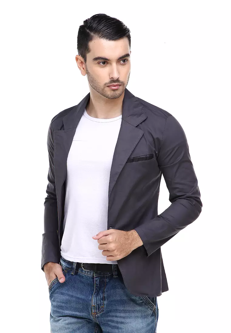 Woreq Jas Blazer Pria Formal Suits Resmi Three Pockets Material Cotton Strecth ORIGINAL - Dark Gray