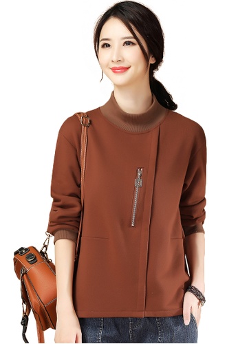 A-IN GIRLS brown Casual Half High Collar Plus Fleece Sweater 248ABAA3B4630DGS_1