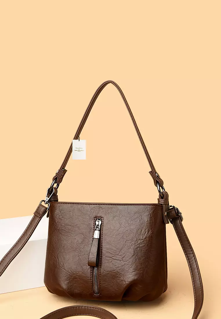 Textured Faux Leather Cross-Body Bucket Bag JW HD-3938